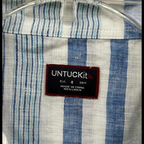NWT UNTUCKit 100% Linen Vietti Striped Long Sleeve Button Down Shirt Size 4 - Picture 2 of 6